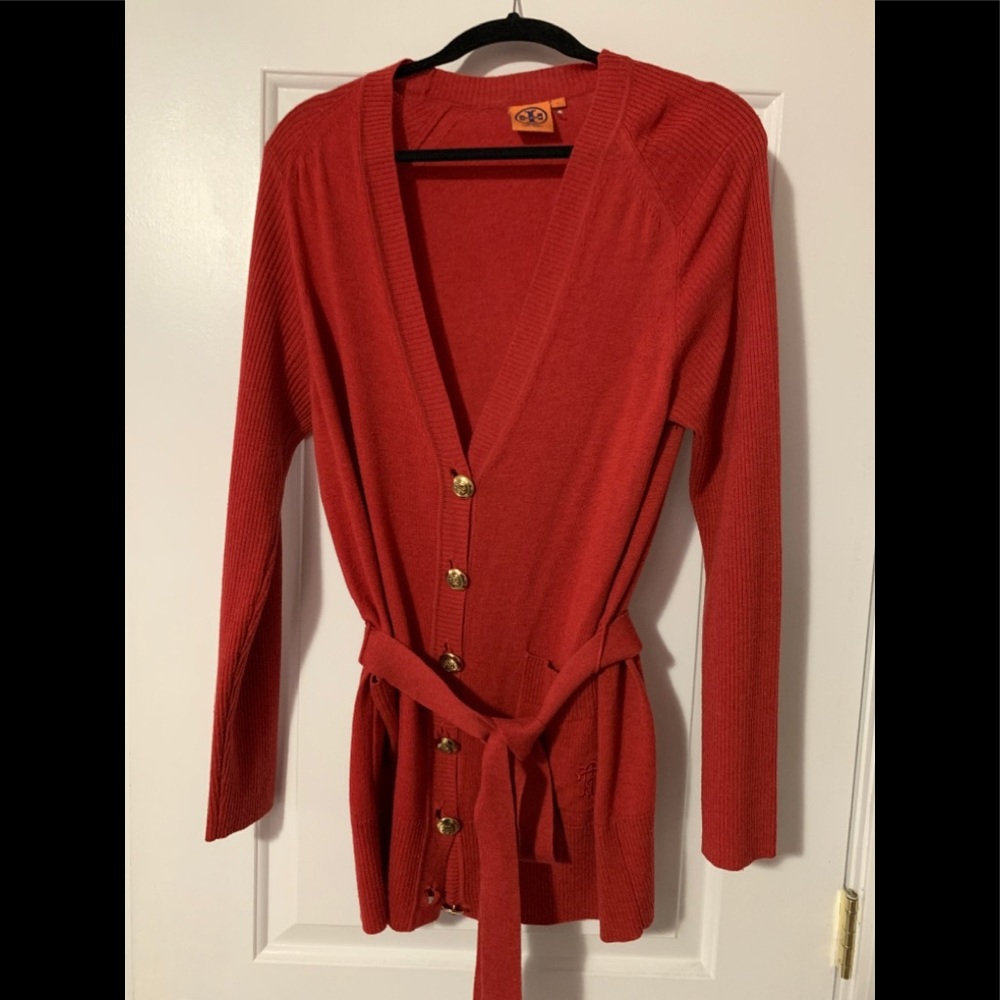 Burnt Orange/Red Tory Burch long cardigan. XL